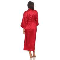 Damen langes Kimono Nachtmantel Seidenrobe Morgenmantel,  Weinrot L