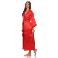 Damen langes Kimono Nachtmantel Seidenrobe Morgenmantel,  Rot S