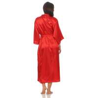 Damen langes Kimono Nachtmantel Seidenrobe Morgenmantel,  Rot S