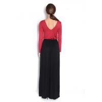 Damen Langarm Maxikleid Herbstkleid Kleid Lang Abend Maxi Kleider, Bordo/Schwarz/L/XL
