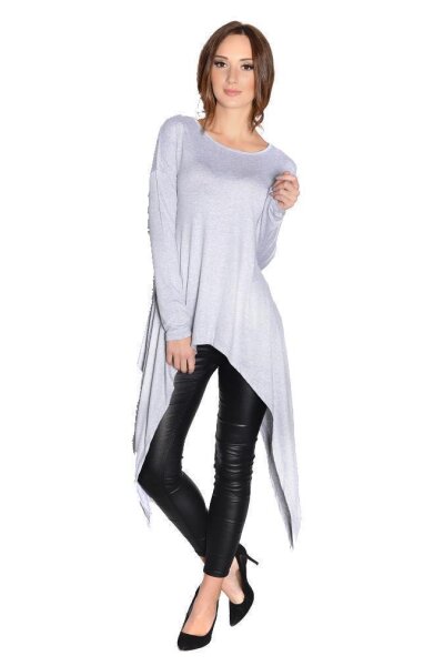 Longshirt mit verlängerte Saumenden Asymmetrisch; Graumeliert XL/2XL 42/44