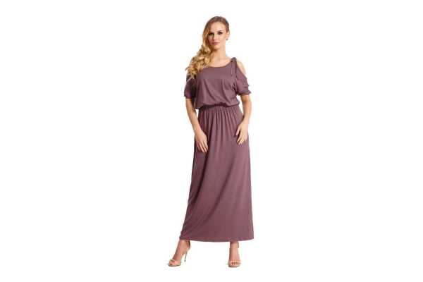 Damen Kleid Elegant 3/4 Arm Schulterfrei; Cappucino L/XL