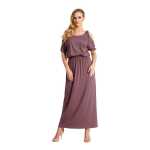 Damen Kleid Elegant 3/4 Arm Schulterfrei; Cappucino L/XL