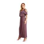 Damen Kleid Elegant 3/4 Arm Schulterfrei; Cappucino L/XL