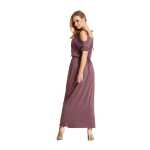 Damen Kleid Elegant 3/4 Arm Schulterfrei; Cappucino L/XL