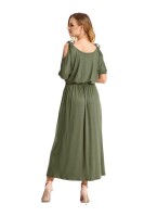 Damen Kleid Elegant 3/4 Arm Schulterfrei; Khaki M/L