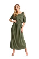 Damen Kleid Elegant 3/4 Arm Schulterfrei; Khaki L/XL