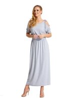 Damen Kleid Elegant 3/4 Arm Schulterfrei; Graumeliert S/M