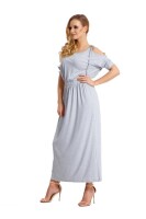 Damen Kleid Elegant 3/4 Arm Schulterfrei; Graumeliert S/M