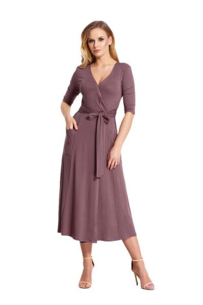 Damen Kleid 3/4 Arm Abendkleid mit V-Ausschnitt Cocktailkleid lang; Cappucino/M/L