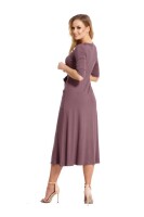 Damen Kleid 3/4 Arm Abendkleid mit V-Ausschnitt Cocktailkleid lang; Cappucino/M/L