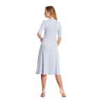 Damen Kleid 3/4 Arm Abendkleid mit V-Ausschnitt Cocktailkleid lang; Graumeliert/2XL/3XL