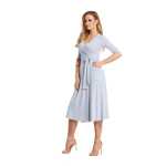 Damen Kleid 3/4 Arm Abendkleid mit V-Ausschnitt Cocktailkleid lang; Graumeliert/2XL/3XL