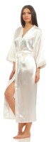 Damen langes Kimono Nachtmantel Seidenrobe Morgenmantel,  Ecru 2XL
