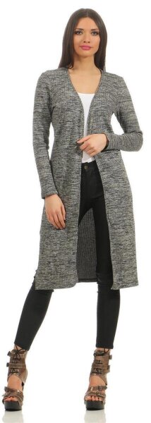 Damen Cardigan Jacke Strickjacke Langarm; Grau-Meliert XL