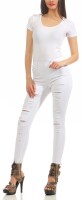 Destroyed Treggings Jeggings Hüfthose Stretch Slimfit Hose Skinny; Weiß XL