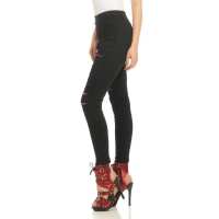 Destroyed Treggings Jeggings Hüfthose Stretch Slimfit Hose Skinny; Schwarz S