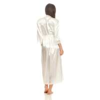 Damen langes Kimono Seidenrobe Morgenmantel; Ecru XL