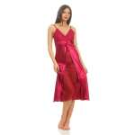 Damen langes Satin Negligé Nachtkleid mit Spitze +...