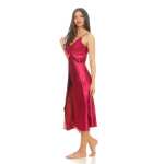 Damen langes Satin Negligé Nachtkleid mit Spitze + G-String