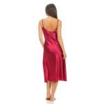 Damen langes Satin Negligé Nachtkleid mit Spitze + G-String