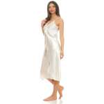 Damen langes Satin Negligé Nachtkleid mit Spitze + G-String