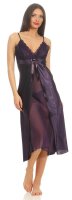 Damen langes Satin Negligé Nachtkleid Dessous +...