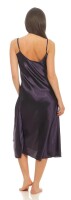 Damen langes Satin Negligé Nachtkleid Dessous + G-String, Aubergine/2XL