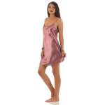 Damen kurzes Satin Negligé Nachtkleid Nachthemd Satin; Altrosa S