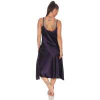 Damen langes Negligé Nachtwäsche Nachtkleid Dessous Satin; Aubergine L