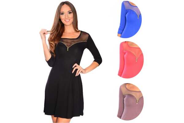 Damen Minikleid mit transparenten Einsätzen Mesh;