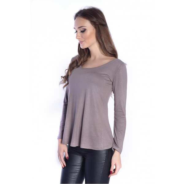 Damen Bluse Langarm-Shirt Asymmetrisch; Cappuccino 2XL/3XL