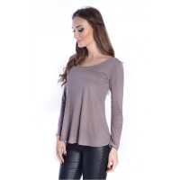 Damen Bluse Langarm-Shirt Asymmetrisch; Cappuccino 2XL/3XL