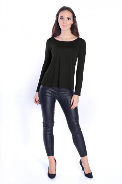 Damen Bluse Langarm-Shirt Asymmetrisch; Schwarz L/XL