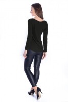 Damen Bluse Langarm-Shirt Asymmetrisch; Schwarz L/XL