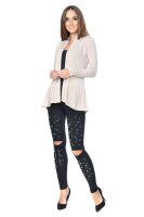 Damen Sweats Umhang Cardigan Blazer Poncho; Beige S/M