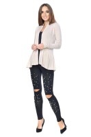 Damen Sweats Umhang Cardigan Blazer Poncho; Beige L/XL