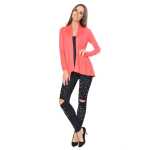Damen Sweats Umhang Cardigan Blazer Poncho; Koralle L/XL
