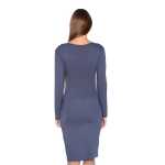 Damen Kleid Dress Langarm V-Ausschnitt ; Grafit 2XL/3XL