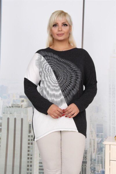 Damen Longshirt Langarm mit Muster Nieten; Muster2/XL/2XL