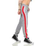 Damen Jogging Hose Sport mit Taschen Streifen;   Grau-Rot...