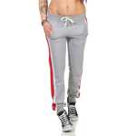 Damen Jogging Hose Sport mit Taschen Streifen;   Grau-Rot S/36