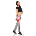 Damen Jogging Hose Sport mit Taschen Streifen;   Grau-Rot S/36