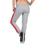 Damen Jogging Hose Sport mit Taschen Streifen;   Grau-Rot S/36