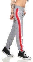 Damen Jogging Hose Sport mit Taschen Streifen;   Grau-Rot...