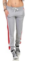 Damen Jogging Hose Sport mit Taschen Streifen;   Grau-Rot M/38