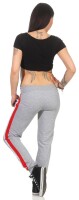 Damen Jogging Hose Sport mit Taschen Streifen;   Grau-Rot M/38