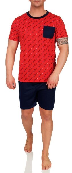 Herren Pyjama Set Short + Shirt Sommer, Rot L