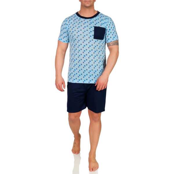 Herren Pyjama Set Short + Shirt Sommer, Blau M