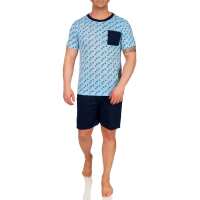 Herren Pyjama Set Short + Shirt Sommer, Blau M